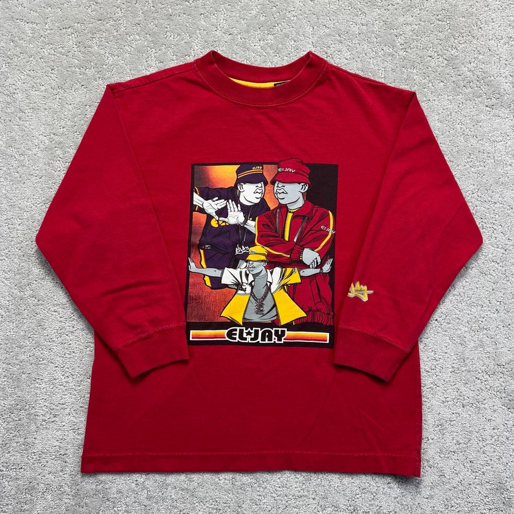 Eljay T Shirt Kids Size 6/7 Red Long Sleeve Graphic Hip Hop Graffiti Art Style